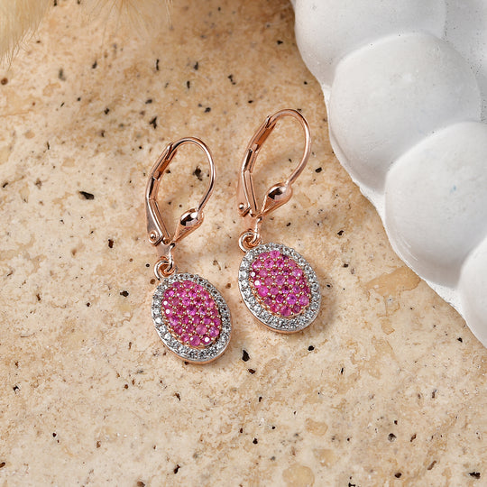 D'Joy Rosa Saphir und Zirkon Ohrringe, 925 Silber 750 Roségold Vermeil - 0,95 ct.
