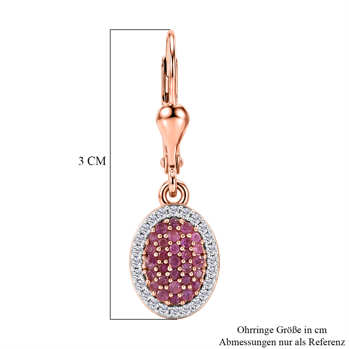 D'Joy Rosa Saphir und Zirkon Ohrringe, 925 Silber 750 Roségold Vermeil - 0,95 ct.