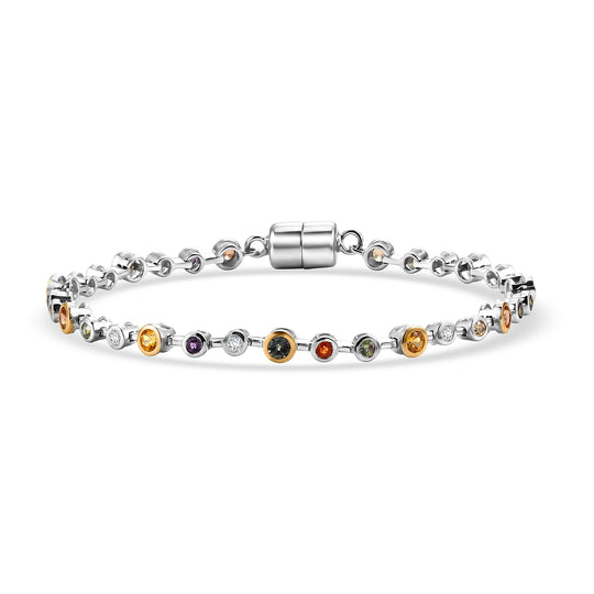 D'Joy Mehrfarbig Saphir Armband ca. 19 cm 925 Silber Rhodiniert und 750 Gelbgold Vermeil ca. 3,27 ct.