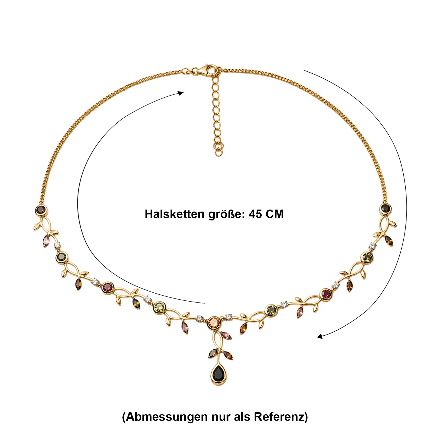 D'Joy AA Mehrfarbig-Turmalin Halskette ca. 45 cm + 5 cm Extender, 925 Silber 750 Gelbgold vermeil ca. 5,38 ct.