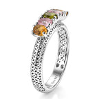 D'Joy AA Mehrfarbig-Turmalin Ring 925 Silber Platiniert (Größe 19.00) ca. 0.98 ct