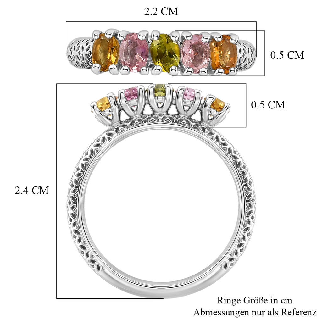 D'Joy AA Mehrfarbig-Turmalin Ring 925 Silber Platiniert (Größe 19.00) ca. 0.98 ct