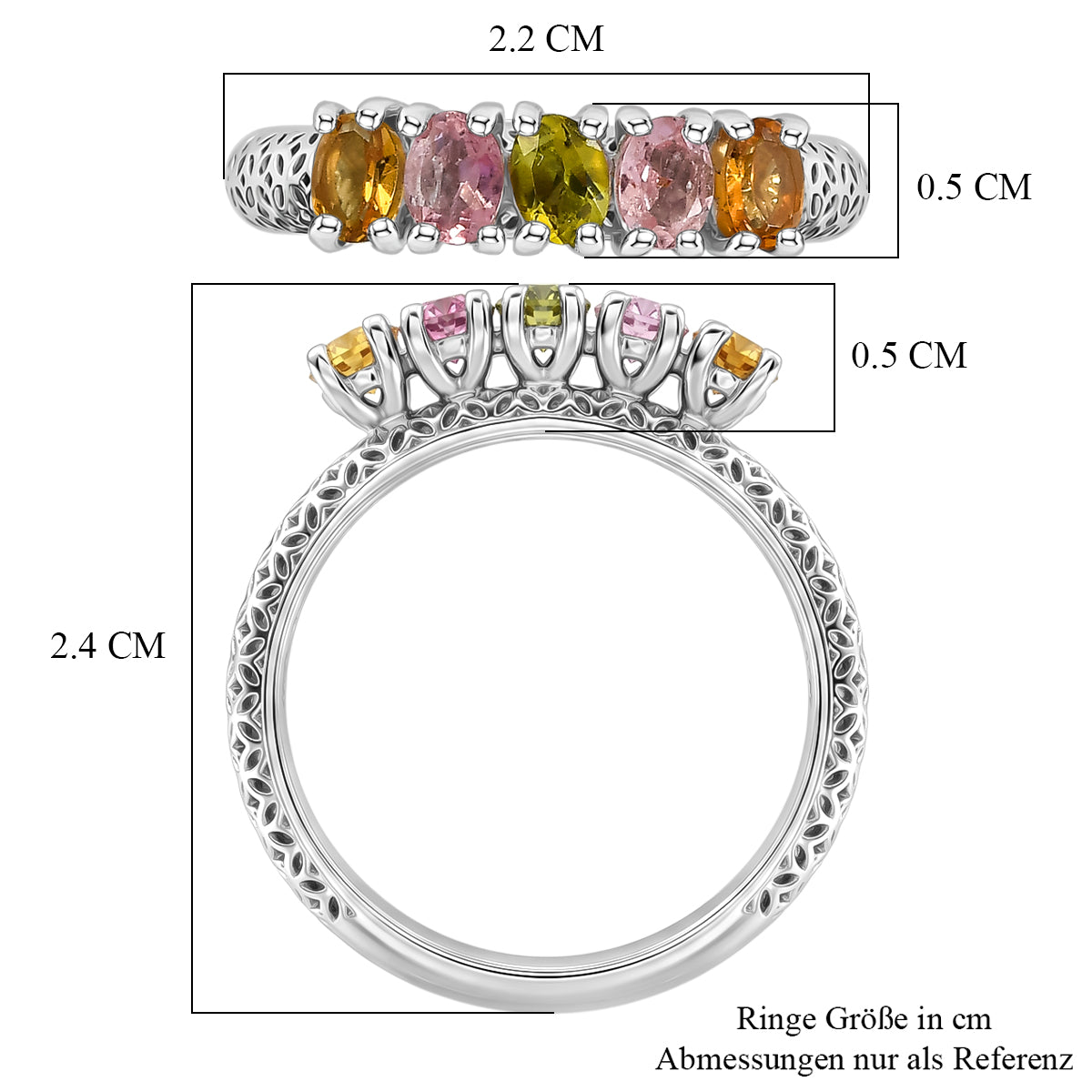 D'Joy AA Mehrfarbig-Turmalin Ring 925 Silber Platiniert (Größe 19.00) ca. 0.98 ct