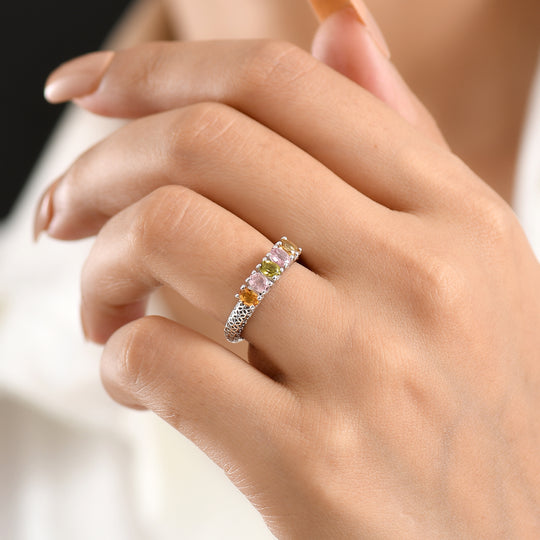 D'Joy AA Mehrfarbig-Turmalin Ring 925 Silber Gold (Größe 21.00) ca. 0.98 ct