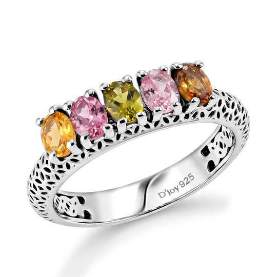 D'Joy AA Mehrfarbig-Turmalin Ring 925 Silber Gold (Größe 21.00) ca. 0.98 ct