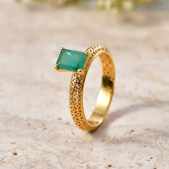 D'Joy Socoto Smaragd Ring 925 Silber 750 Gelbgold vermeil (Größe 19.00) ca. 0.99 ct