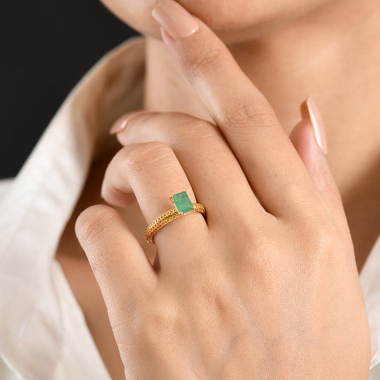 D'Joy Socoto Smaragd Ring 925 Silber 750 Gelbgold vermeil (Größe 19.00) ca. 0.99 ct