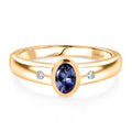 D'Joy Pfau Tansanit, Moissanit Ring 925 Silber 750 Gelbgold vermeil (Größe 18.00) ca. 0,49 ct
