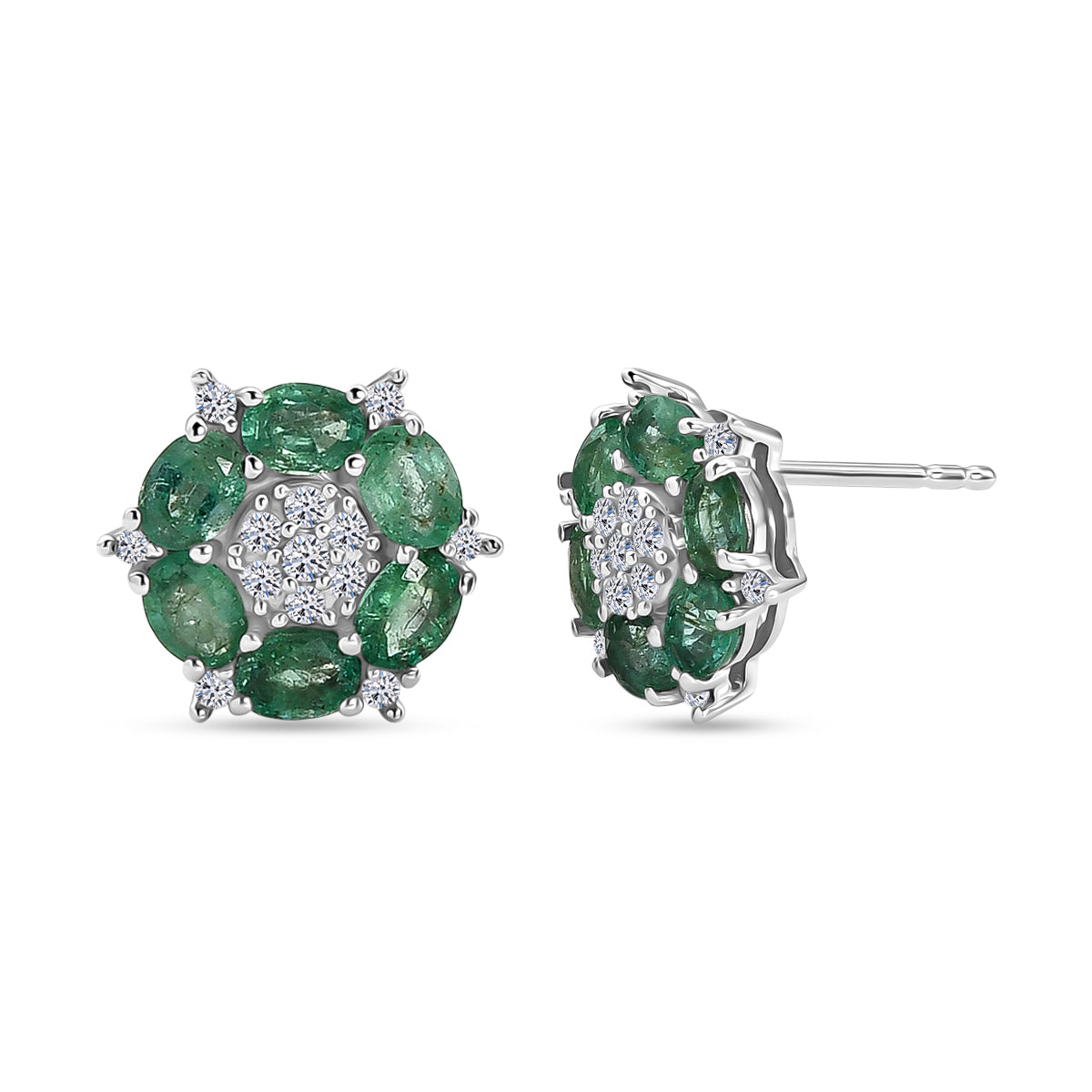 D'Joy AAA Kagem Sambischer Smaragd, Lab Grown Diamant Ohrringe 925 Silber Rhodiniert ca. 2.16 ct