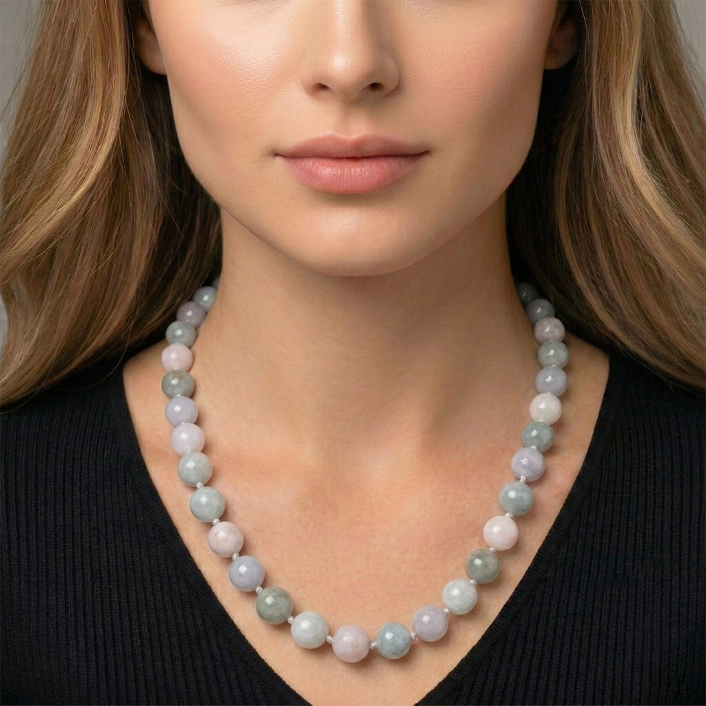 D'Joy Mehrfarbig Jade Halskette ca. 50 cm 925 Silber Rhodiniert ca. 640,00 ct.