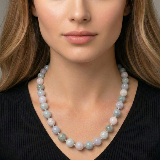 D'Joy Mehrfarbig Jade Halskette ca. 50 cm 925 Silber Rhodiniert ca. 640,00 ct.