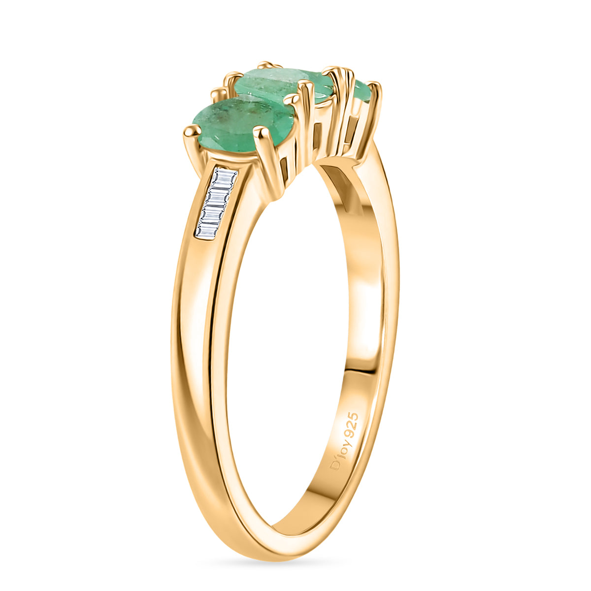 D'Joy AAA Kagem Sambischer Smaragd, Weißer Diamant Ring 925 Silber 750 Gelbgold vermeil (Größe 21.00) ca. 1,23 ct