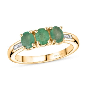 D'Joy AAA Kagem Sambischer Smaragd, Weißer Diamant Ring 925 Silber 750 Gelbgold vermeil (Größe 21.00) ca. 1,23 ct