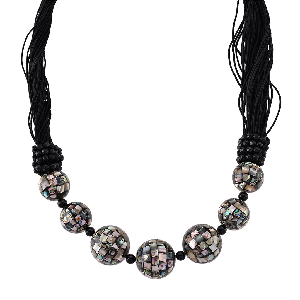 Schwarzer Achat, Abalone Muschel Halskette 50 cm ca. 18.01 ct