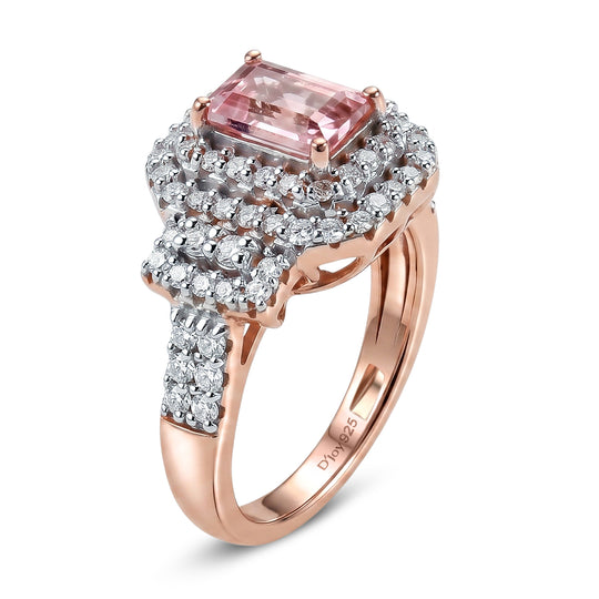 D'Joy AA Rosa Morganit, Moissanit AGI zertifiziert Ring 925 Silber 750 Roségold vermeil (Größe 19.00)  (10-16 Werktage Lieferzeit) ca. 1,84 ct