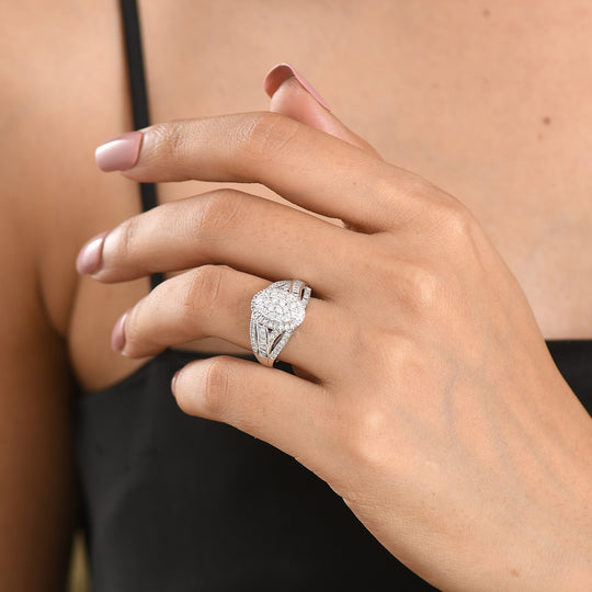 LUXURIANT DIAMOND - Lab Grown Diamant SI-GH SGL zertifiziert Ring 925 Silber Rhodiniert (Größe 19.00) ca. 1.00 ct