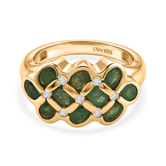 IDAR OBERSTEIN CLOSE OUT - D'Joy Socoto Smaragd, Weißer Zirkon Ring 925 Silber 750 Gelbgold vermeil (Größe 18.00) ca. 2.39 ct