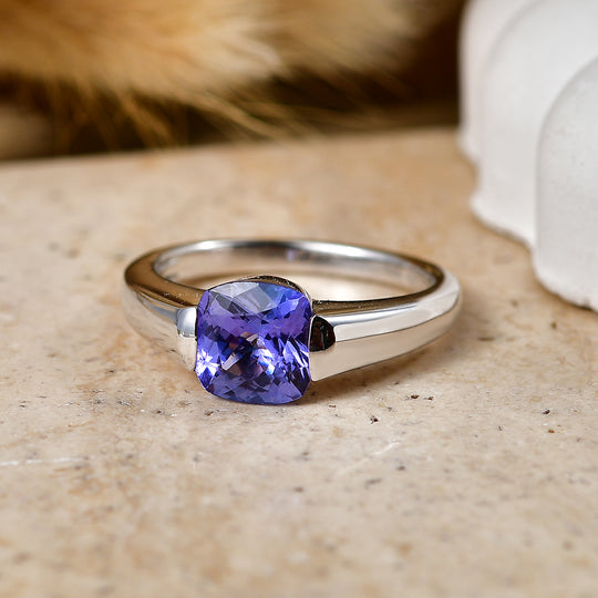 D'Joy Sehr Seltener Tansanit Ring 925 Silber Rhodiniert (Größe 21.00) ca. 1.86 ct