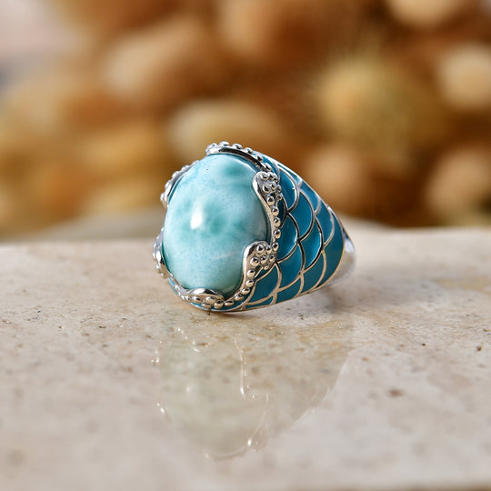 D'Joy Larimar Ring 925 Silber Rhodiniert (Größe 21.00) ca. 10,89 ct