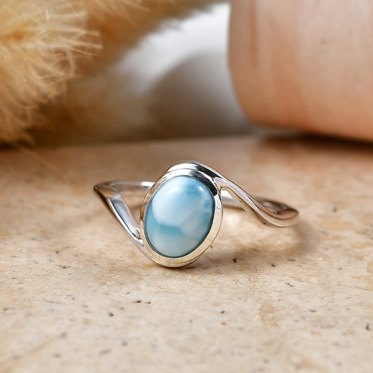 D'Joy Larimar Ring 925 Silber Platiniert (Größe 18.00) ca. 1,50 ct