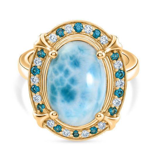 D'Joy Larimar, Neon Apatit Ring 925 Silber 750 Gelbgold vermeil (Größe 20.00) ca. 8,04 ct