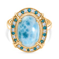 D'Joy Larimar, Neon Apatit Ring 925 Silber 750 Gelbgold vermeil (Größe 19.00) ca. 8,04 ct