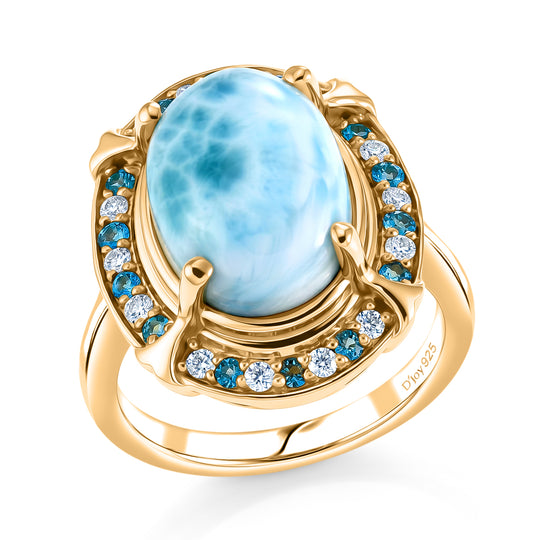 D'Joy Larimar, Neon Apatit Ring 925 Silber 750 Gelbgold vermeil (Größe 20.00) ca. 8,04 ct