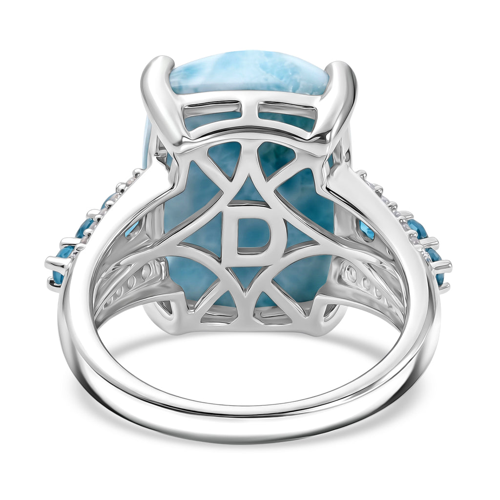 D'Joy Larimar, Neon Apatit Ring 925 Silber Rhodiniert (Größe 19.00) ca. 15,42 ct