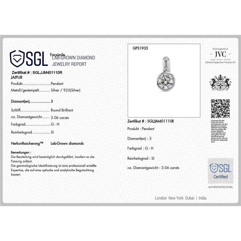 LUXURIANT DIAMOND - Lab Grown Diamant SI-GH Anhänger 925 Silber Rhodiniert ca. 3,07 ct.