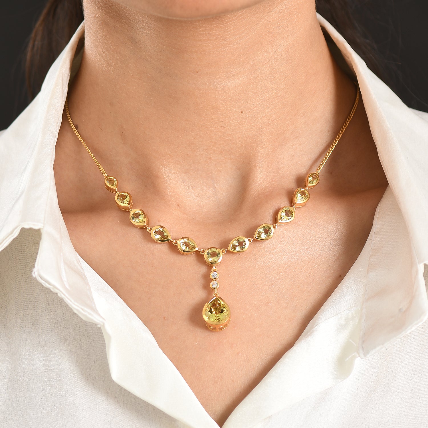 D'Joy AAA Ouro Verde-Quarz Halskette ca. 45 cm 925 Silber 750 Gelbgold vermeil ca. 11,08 ct.