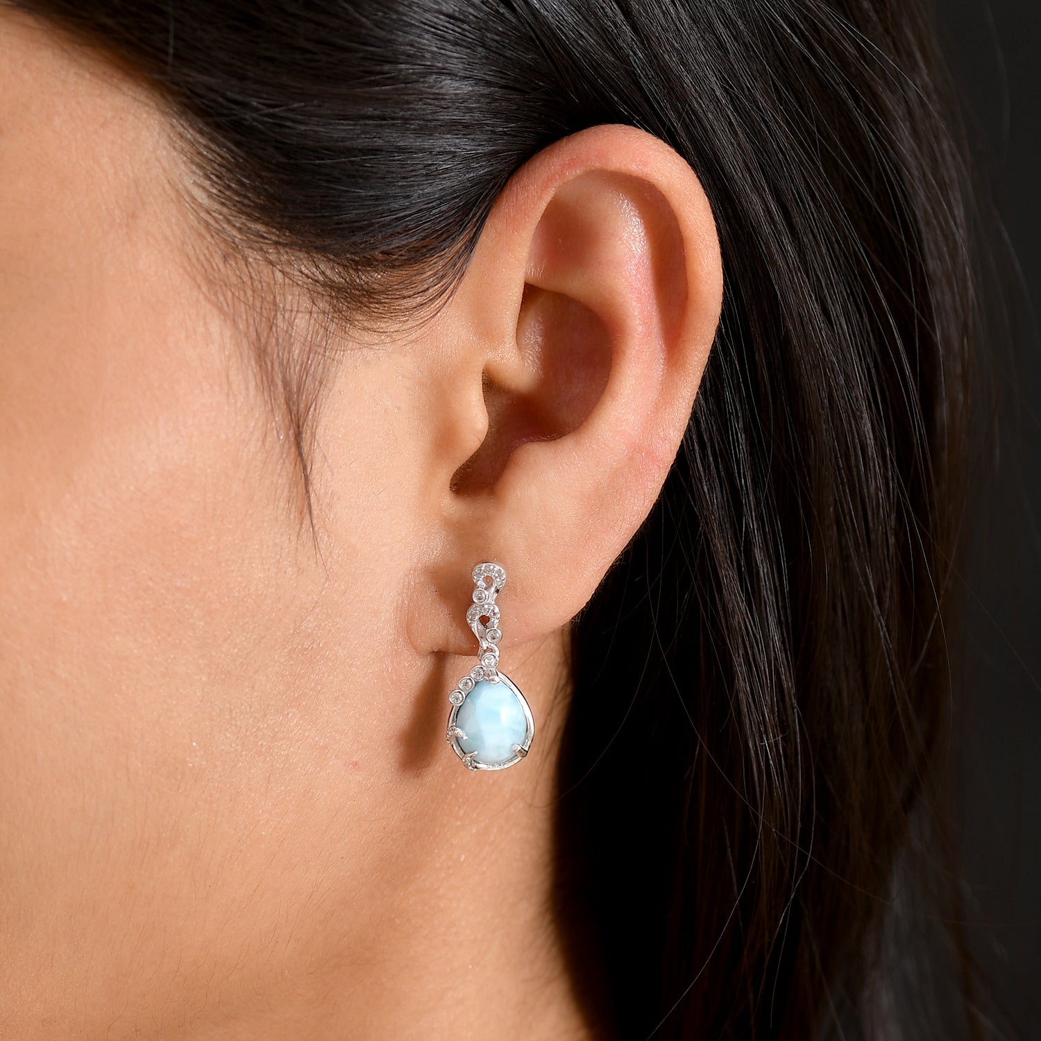 EVER TRUE Larimar, Weißer Zirkon Ohrringe Nickelfreies Messing ca. 6,70 ct.