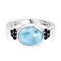 D'Joy Larimar, Blauer Saphir Ring 925 Silber Platiniert (Größe 18.00) ca. 3,31 ct
