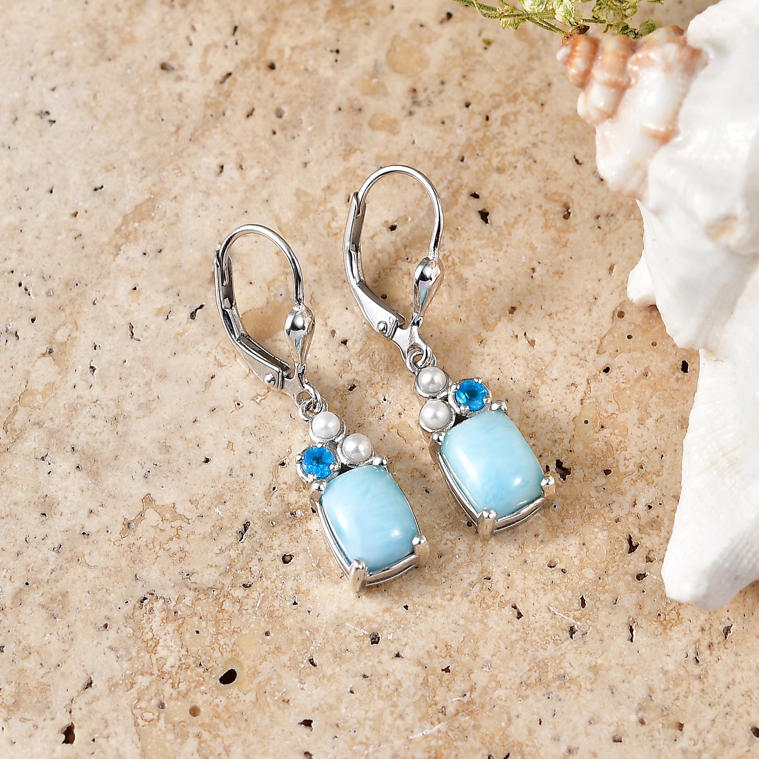 D'Joy AA Larimar, Neon Apatit Ohrringe 925 Silber Rhodiniert 4.64 ct
