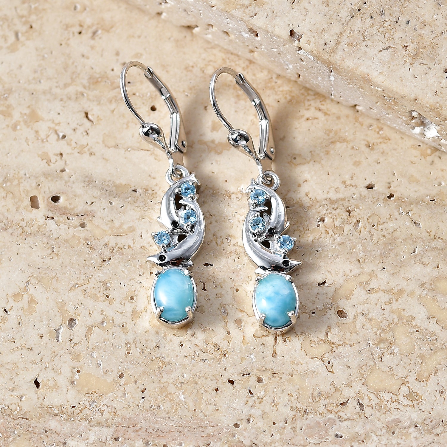 D'Joy Larimar, Himmelblauer Topas Ohrringe 925 Silber Rhodiniert ca. 2.34 ct