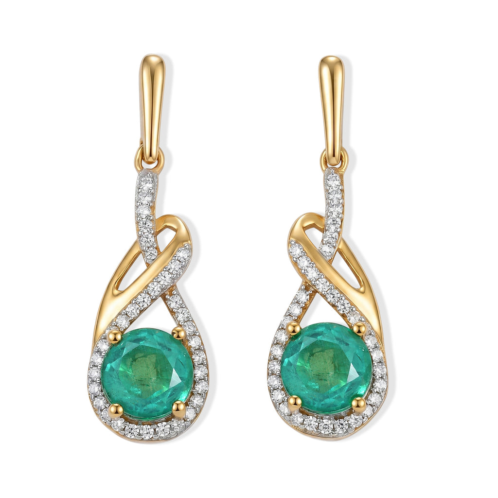 D'Joy Smaragd-Quarz Triplette, Weißer Zirkon Ohrringe 925 Silber 750 Gelbgold vermeil ca. 3,74 ct.