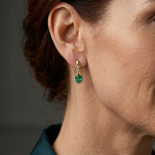 D'Joy Smaragd-Quarz Triplette, Weißer Zirkon Ohrringe 925 Silber Gold ca. 2.23 ct