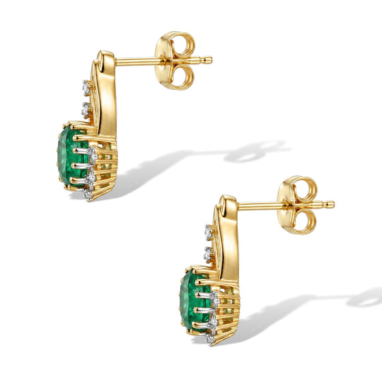 D'Joy Smaragd-Quarz Triplette, Weißer Zirkon Ohrringe 925 Silber Gold ca. 2.23 ct
