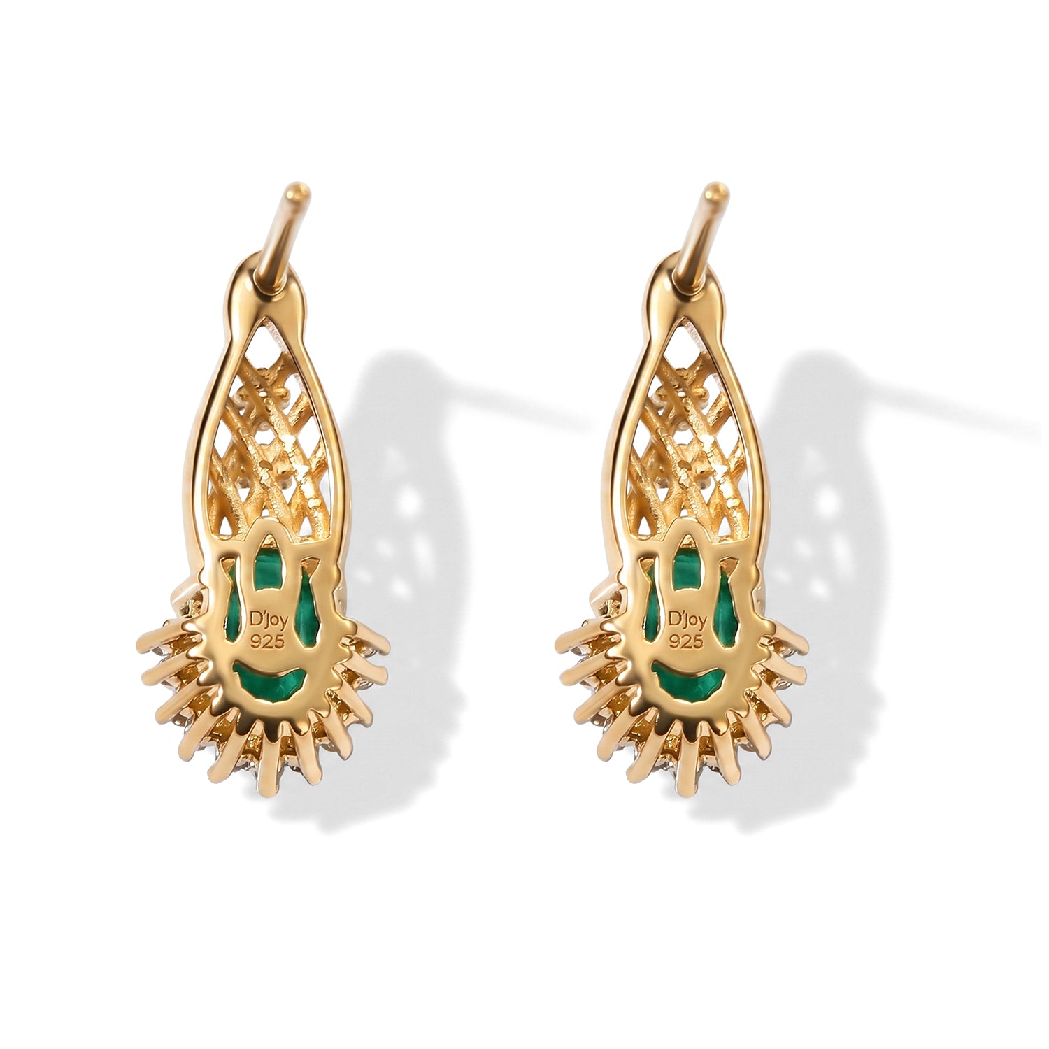 D'Joy Smaragd-Quarz Triplette, Weißer Zirkon Ohrringe 925 Silber Gold ca. 2.23 ct