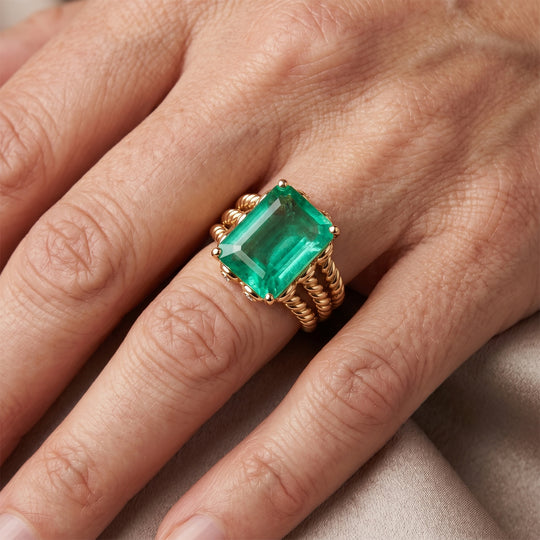 EVER TRUE Smaragd-Quarz Triplette, Weißer Zirkon Ring Nickelfreies Messing (Größe 17.00) ca. 8,09 ct