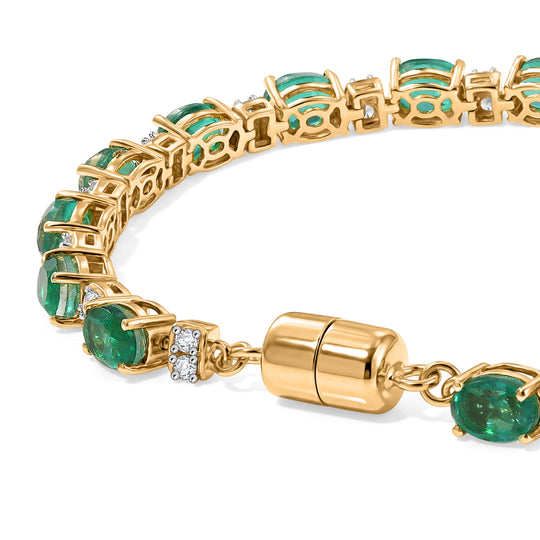 D'Joy Smaragd-Quarz Triplette, Weißer Zirkon Armband ca. 19 cm 925 Silber 750 Gelbgold vermeil ca. 17,90 ct.