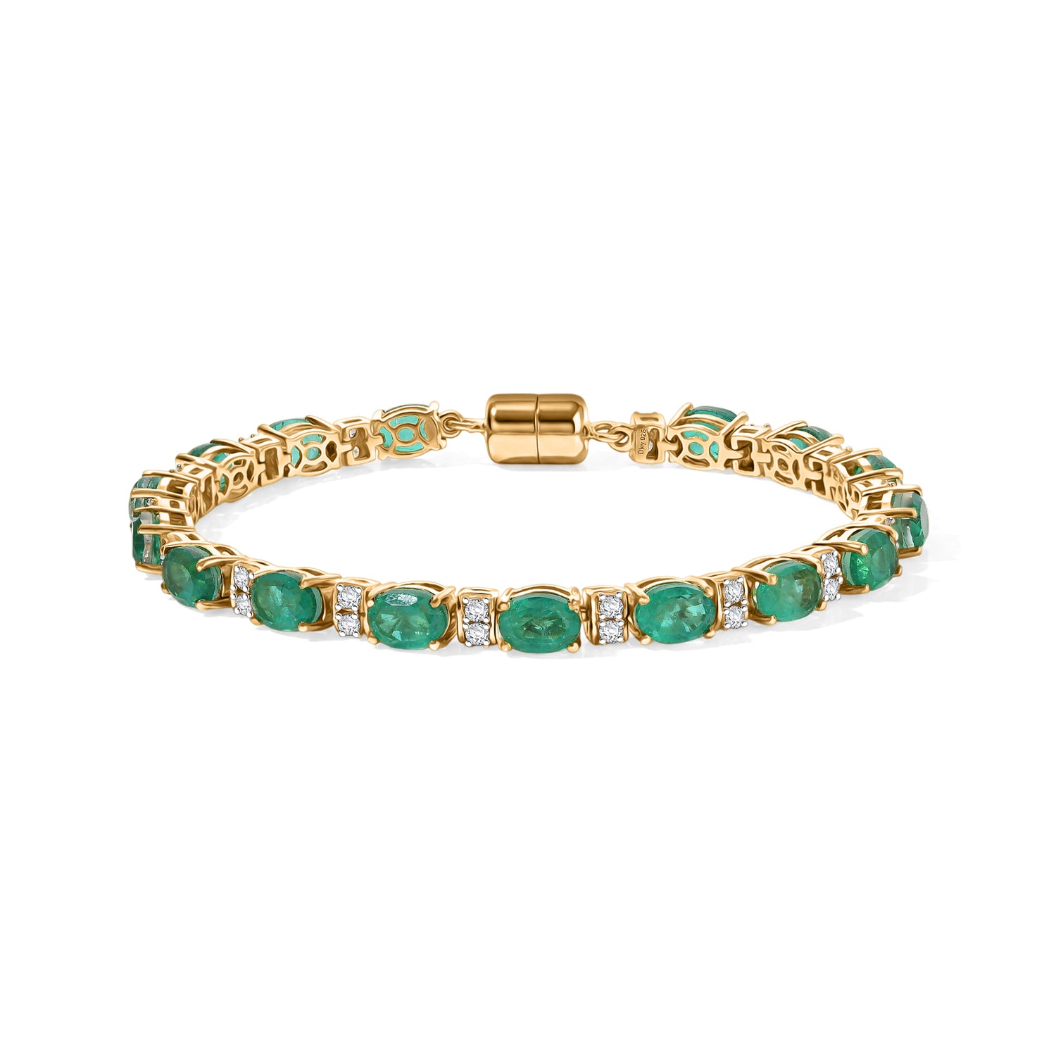 D'Joy Smaragd-Quarz Triplette, Weißer Zirkon Armband ca. 20 cm 925 Silber 750 Gelbgold vermeil ca. 19,02 ct.