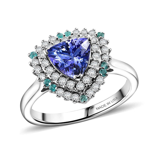D'Joy AA Tansanit, Moissanit Ring 925 Silber Rhodiniert (Größe 19.00) ca. 2,51 ct