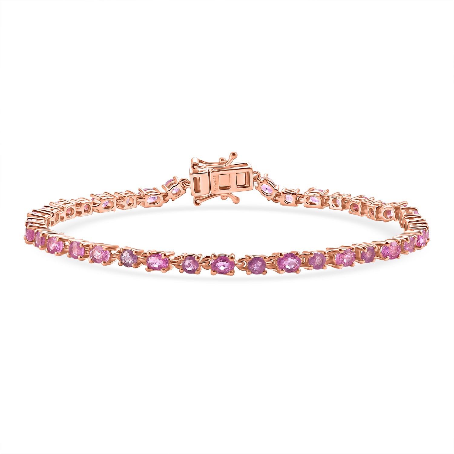 D'Joy Ilakaka Rosa Saphir (Fissure gefüllt) Armband ca. 20 cm 925 Silber 750 Roségold vermeil ca. 7,59 ct.