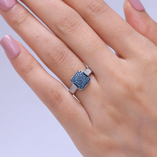 D'Joy Weißer Diamant, Blauer Diamant Ring 925 Silber Rhodiniert (Größe 20.00) ca. 0,48 ct