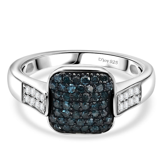 D'Joy Weißer Diamant, Blauer Diamant Ring 925 Silber Rhodiniert (Größe 20.00) ca. 0,48 ct