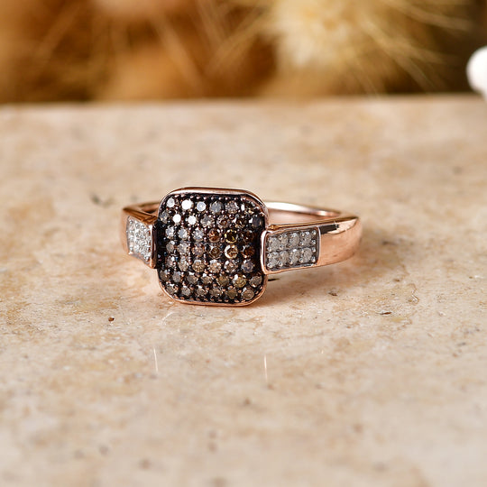 D'Joy Weißer Diamant, Natürlicher Champagner Diamant Ring 925 Silber 750 Roségold vermeil (Größe 19.00) ca. 0,48 ct