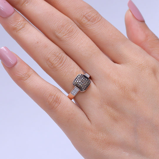 D'Joy Weißer Diamant, Natürlicher Champagner Diamant Ring 925 Silber 750 Roségold vermeil (Größe 19.00) ca. 0,48 ct