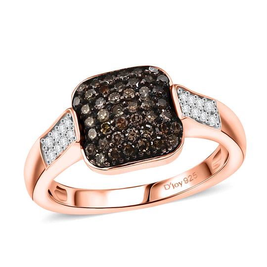 D'Joy Weißer Diamant, Natürlicher Champagner Diamant Ring 925 Silber 750 Roségold vermeil (Größe 19.00) ca. 0,48 ct