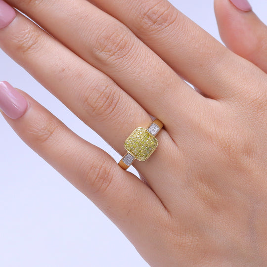 D'Joy Weißer Diamant, Gelber Diamant Ring 925 Silber 750 Gelbgold vermeil (Größe 18.00) ca. 0,48 ct