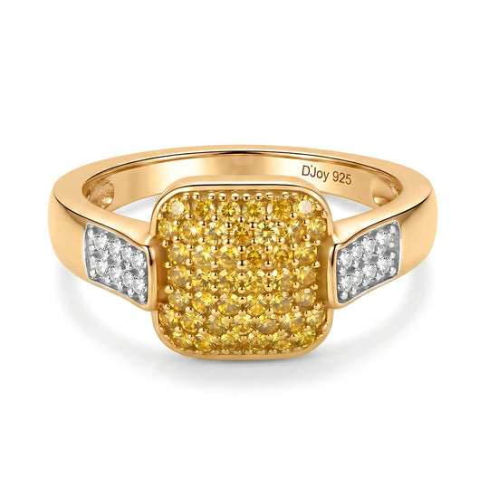 D'Joy Weißer Diamant, Gelber Diamant Ring 925 Silber 750 Gelbgold vermeil (Größe 18.00) ca. 0,48 ct